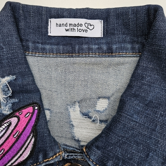 Handmade Mandalorian Distressed Jean Jacket in Admiral Blue Size Small NWT - Picture 8 of 12
